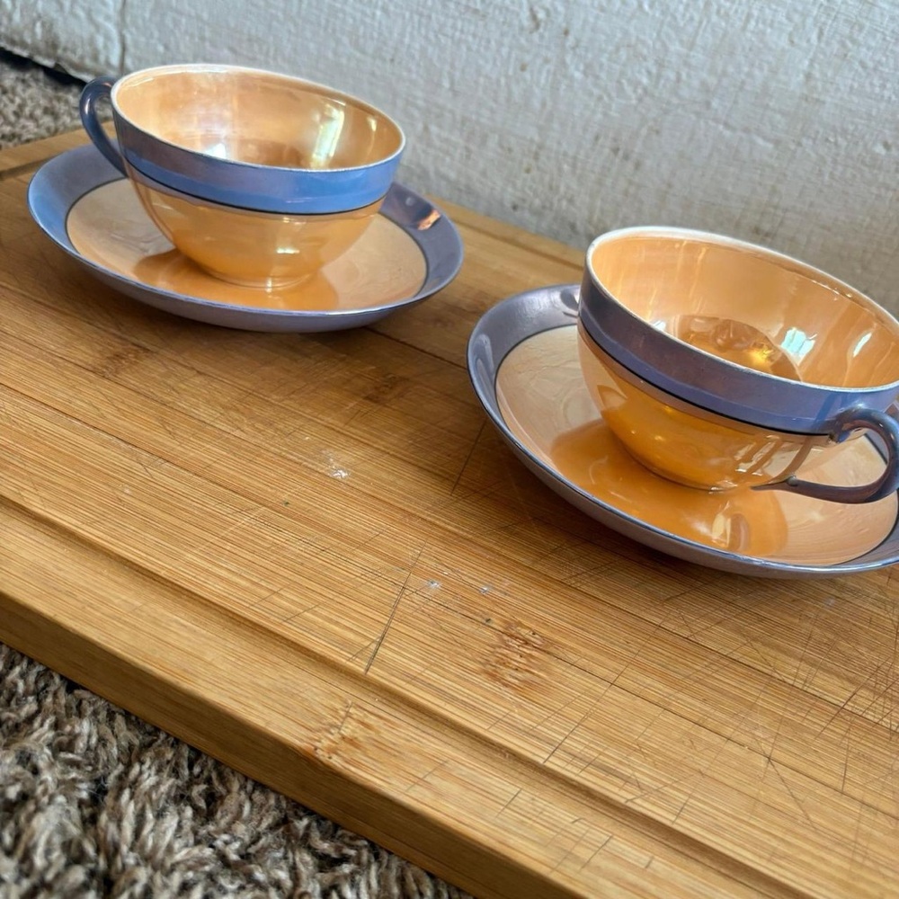 Elegant Orange and Blue Tea Cup Set